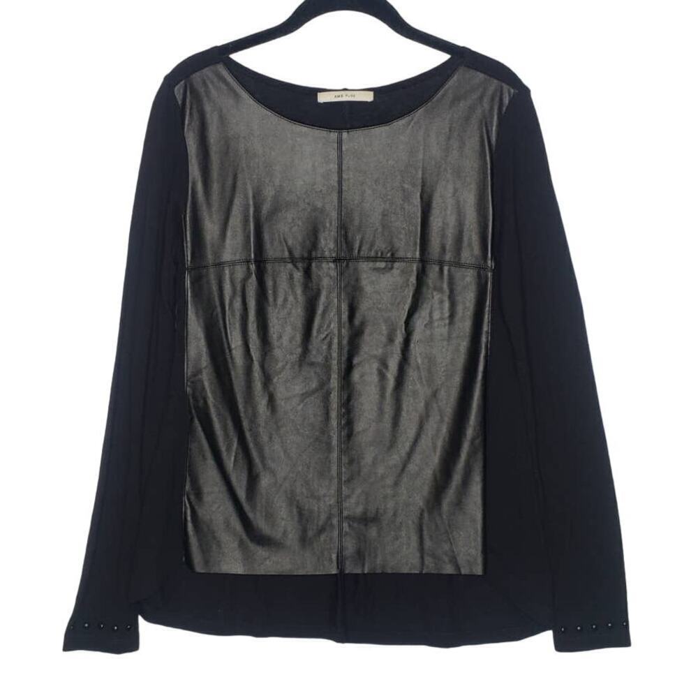 AMS Pure Faux Leather Wool Silk Tunic Top 8 Matrix Studded Spain Edgy Lagenlook